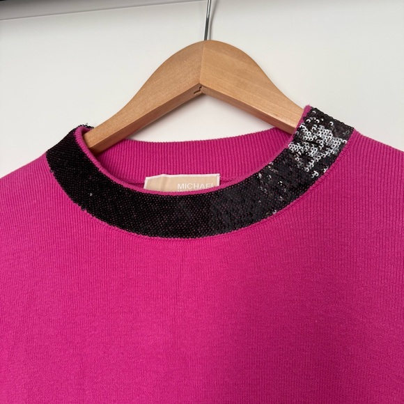 Michael Kors Pink Knit Sweater 100% Cotton with Black Sequins - Picture 3 of 10